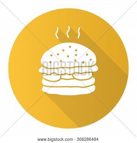 Delicious Burger Yellow Flat Design Long Shadow Glyph Icon. Traditional Hamburger, Junk Food Vector 