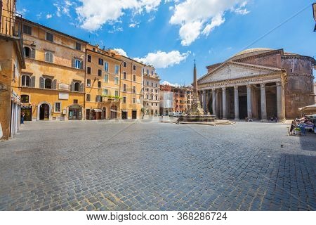 Rome, Italy. May 25, 2020: Pantheon In Rome In Italy. Piazza Della Rotonda In The Historic Center Of