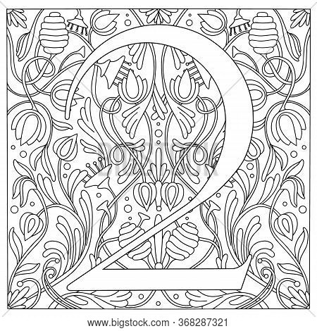 Vintage Retro Illustration In An Engraving Style Of The Number Two, Flowers, Branches And Leaves. Ar