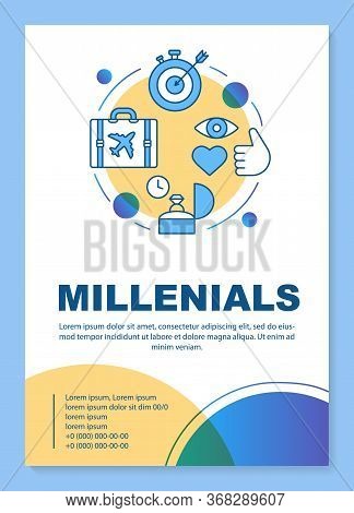 Millennials Poster Template Layout. Age Group. Gen Y Lifestyle. Core Values. Banner, Booklet, Leafle