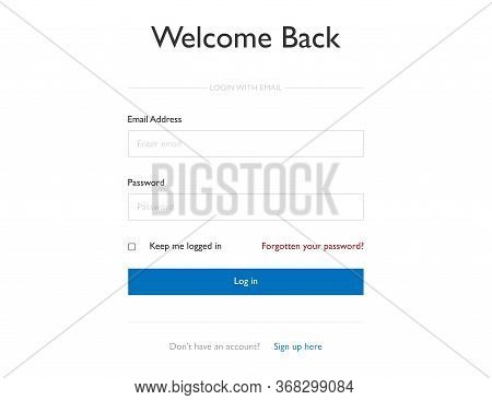 Login Form For Members. Sign In Mockup Window. Template Form For User With Email And Password Fields