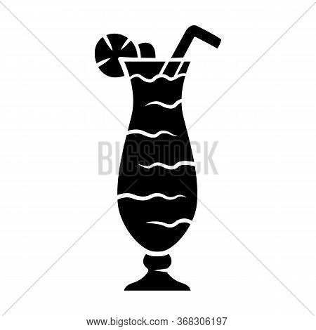 Cocktail In Hurricane Glass Glyph Icon. Refreshing Alcohol Drink For Party. Tumbler With Tall Bevera
