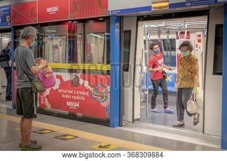Bangkok, Thailand / May 15 2020: Some People Subway Station In Bangkok. The Subway Station Public Be