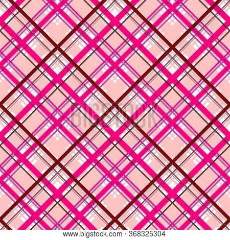 Seamless Geometric Pattern, Diagonal Checkered Print. The Intersection Of Stripes Of Red-brown, Pink