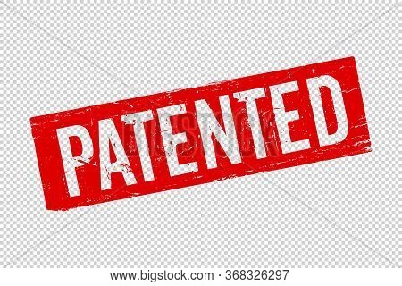 Isolated Patented Red Square Rubber Seal Stamp On Transparent Background. Retro Patentr Icon. Indivi