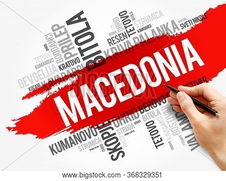 List Of Cities And Towns In The Republic Of Macedonia, Word Cloud Collage, Business And Travel Conce