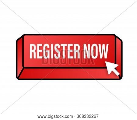 Register Now With Cursor Button. Internet Icon. Pointer Click Icon. Vector Stock Illustration.