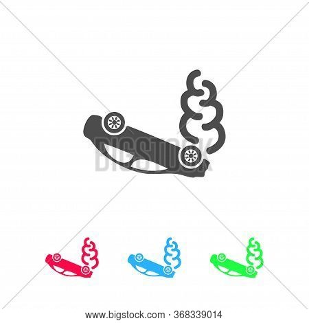 Crash Car Icon Flat. Color Pictogram On White Background. Vector Illustration Symbol And Bonus Icons