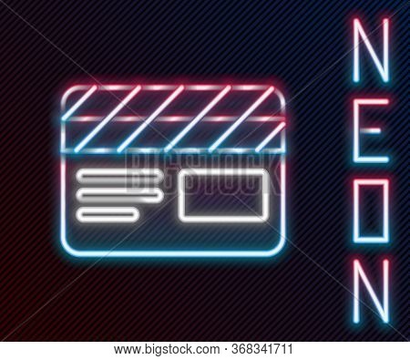 Glowing Neon Line Movie Clapper Icon Isolated On Black Background. Film Clapper Board. Clapperboard 