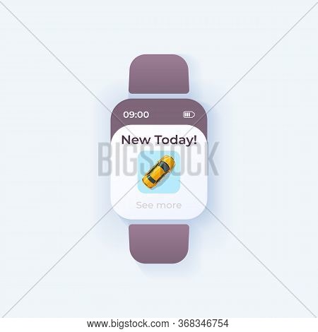 Car Delivery Smartwatch Interface Vector Template. Transportation Mobile App Notification Day Mode D