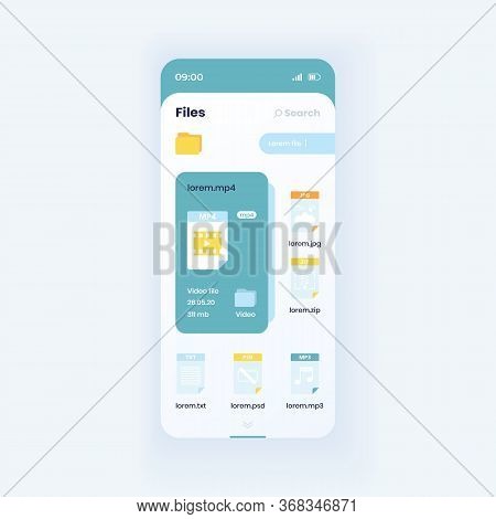 File Manager Smartphone Interface Vector Template. Multimedia Library App Page Light Design Layout. 