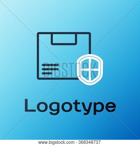 Line Delivery Security With Shield Icon Isolated On Blue Background. Delivery Insurance. Insured Car