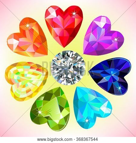 Heart Cut Gemstone Motif Pattern Shape Set On White Background Illustration