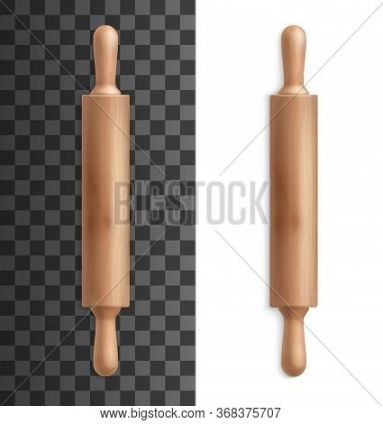 Rolling Pin Or Dough Roller Realistic Vector Of Bakery Tools And Baking Kitchen Utensils. Wooden Rol