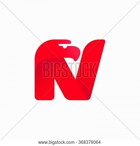 N Letter Logo With Eagle Head Silhouette. Vector Italic Font Perfect For Sport Identity, Luxury Post