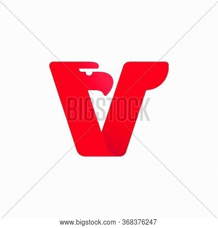 V Letter Logo With Eagle Head Silhouette. Vector Italic Font Perfect For Sport Identity, Luxury Post