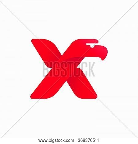X Letter Logo With Eagle Head Silhouette. Vector Italic Font Perfect For Sport Identity, Luxury Post