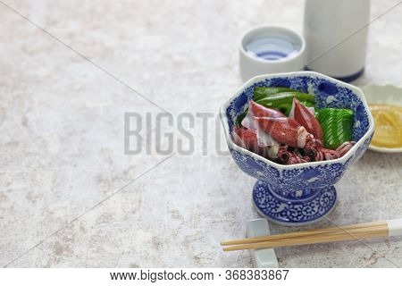 boiled firefly squid with vinegar miso, japanese cuisine