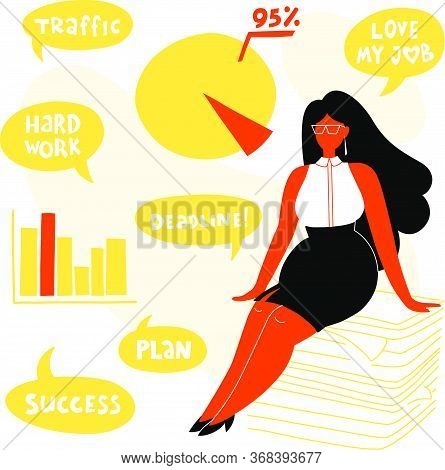 Business Woman Sitting On A Bundle