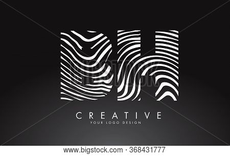 Bh B H Letters Logo Design With Fingerprint, Black And White Wood Or Zebra Texture On A Black Backgr