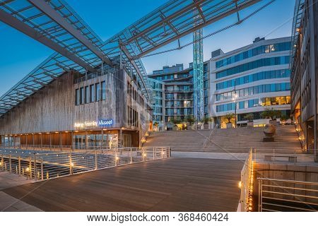 Oslo, Norway - June 23, 2019: Astrup Fearnley Museum Of Modern Art, Residential Multi-storey Houses 