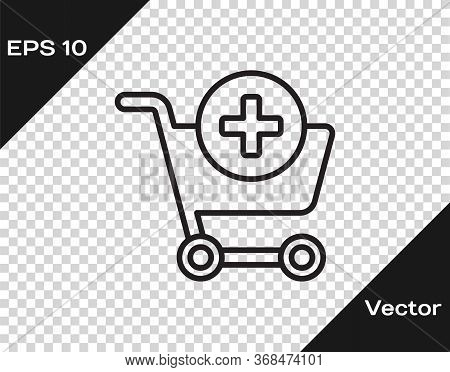 Black Line Add To Shopping Cart Icon Isolated On Transparent Background. Online Buying Concept. Deli