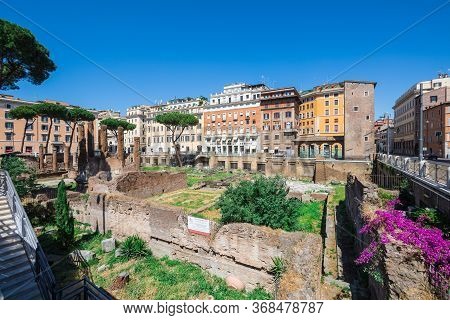 Rome, Italy. May 25, 2020: Largo Di Torre Argentina, Square In Rome Italy With Four Roman Republican