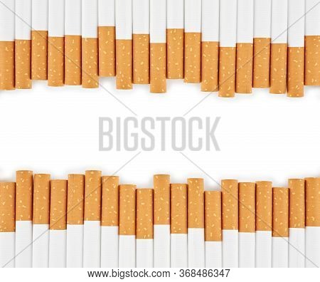 Set Сigarette Close Up Isolated On White Background. Smoking. Bad Habits. Smoking Leads To Lung Canc