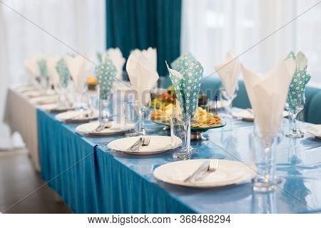Birthday Banguet Served Blue Table Before Selebration
