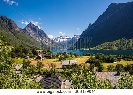 The Hjorundfjord And The Sunnmore Alps Near Trandal, More Og Romsdal, Norway.