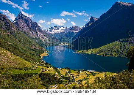 The Hjorundfjord And The Sunnmore Alps Near Trandal, More Og Romsdal, Norway.