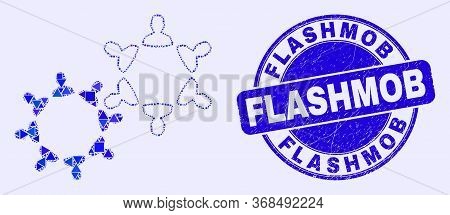 Geometric User Collaboration Mosaic Icon And Flashmob Seal. Blue Vector Rounded Grunge Seal With Fla