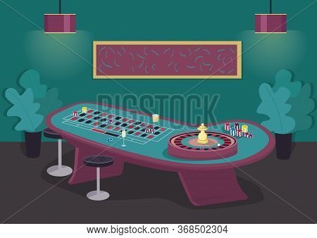 Roulette Table Flat Color Vector Illustration. Spin Wheel To Win Bet. Put Stake On Black And Red. Ga
