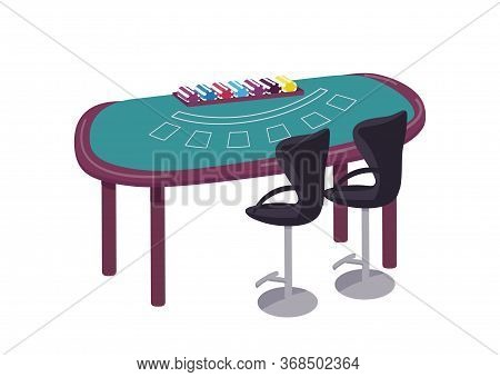 Casino Cartoon Vector Illustration. Green Table To Play Blackjack Flat Color Object. Desk To Play Ca