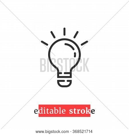 Minimal Editable Stroke Bulb Icon. Concept Of Lampbulb Emblem With Change Line Thickness. Flat Linea