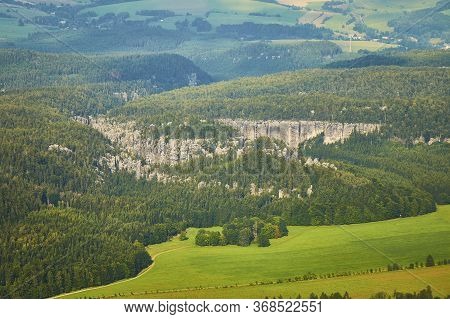 Aerial View Of Sandstone Cliffs In Bohemian Paradise, Czechia.