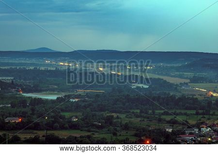 Top View On The Evening City Of Khust, Transcarpathia Ukraine.