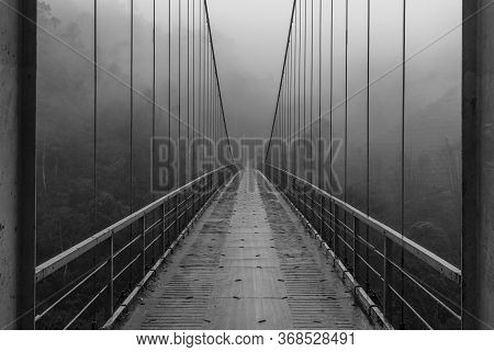 Black And White, Footbridge / Bridge On A Rainy, Foggy Day - Vietnam