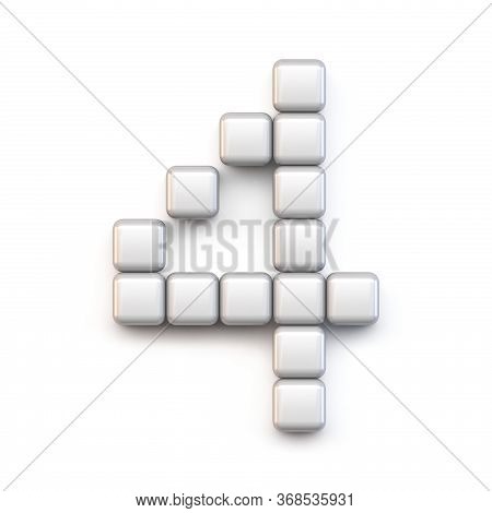 White Cube, Pixel Font Number Four 4 3d Render Illustration Isolated On White Background