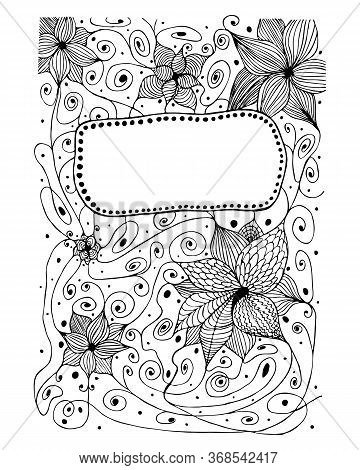 Template Design Motivational Postcard. Illustration Hand Drawn Black Outline White Background. Abstr
