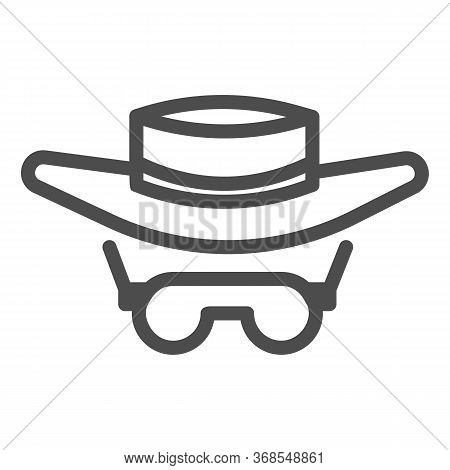 Sunglasses And Hat Line Icon, Summer Concept, Summer Sun Protection Clothes Sign On White Background