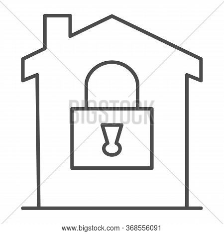 House With Lock Thin Line Icon, Smart Home Concept, House Under Protection Vector Sign On White Back