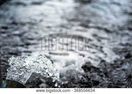 Water Flow Treatment System From The Water Pump Pipe.motion Of Water Gushing Out Of The Pipe From Ko
