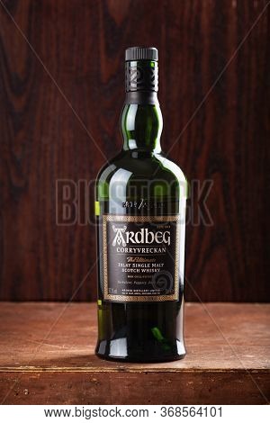 Trondheim, Norway - May 20 2020: Ardbeg Corryvreckan single malt scotch whisky bottle