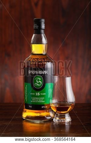 Trondheim, Norway - May 26 2020: Springbank single malt scotch whisky bottle