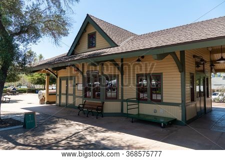 Old Poway Park And Village With Poway Midland Railroad Train Station, Poway, California, Usa. April 