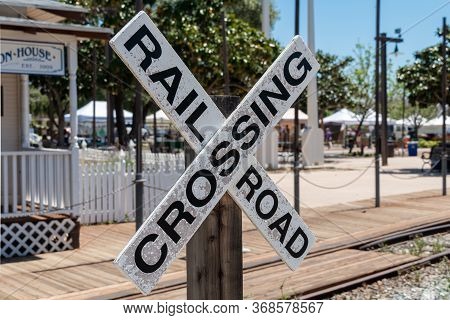 Old Poway Park And Railroad Crossing, Poway, California, Usa. April 18th, 2020