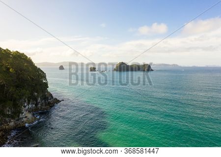 An aerial view of Hahei Beach New Zealand