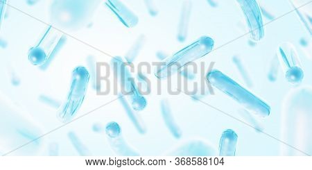 Probiotics. Restoring The Gut Flora. Blue Color. Lactobacillus. 3d Illustration.