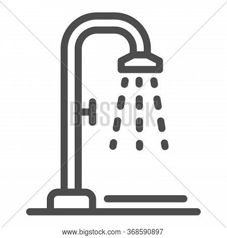 Shower Line Icon, Summertime Concept, Beach Shower Sign On White Background, Public Shower Icon In O
